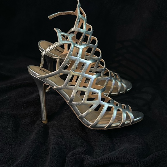 Women's Mossimo Slingback Stiletto Sandal Peep Toe Hollow Silver - Picture 3 of 11